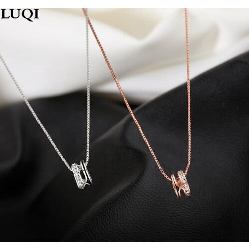 Fashion Womens S925 Silver Plated Rose Gold Personalized Hollow Zircon Cylindrical Pendant Temperament NecklaceS XL294