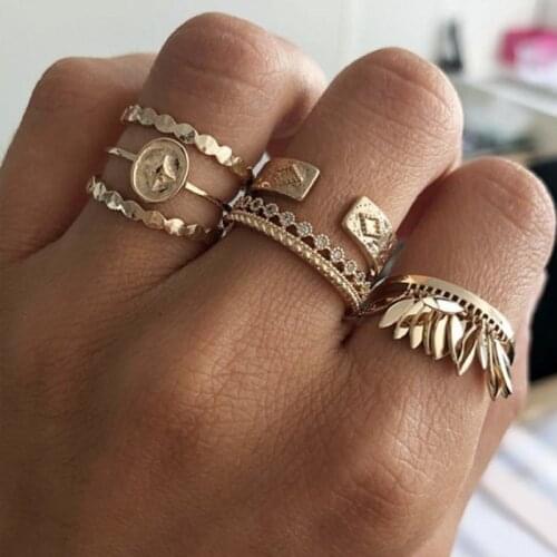 Tocona National Vintage Gold Mini Knuckle Rings Bohemian Indian Jewelry Leaf Rings Set for Women Fashion bijouterie 9484