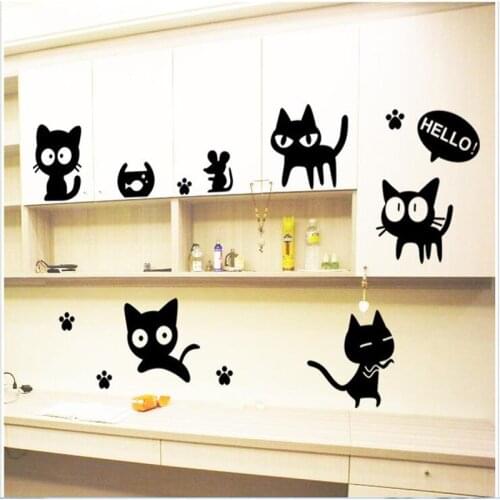 1PCS Black Cat wall stickers Home Decor For Kids Living Bedroom Refrigerator Stickers Art Decals 3D Wallpaper Decoration 45*60