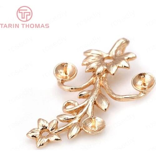 4PCS 33x19MM 24K Champagne Gold Color Plated Brass Flower Vane Charms Earrings Connector High Quality Jewelry Accessories