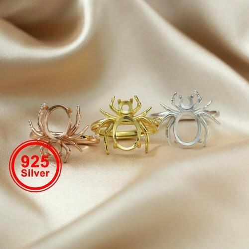 4MM Round 8x10MM Oval Prong Ring Settings Antiqued Style Solid 925 Sterling Silver Rose Gold Plated DIY Adjustable Ring 1224072