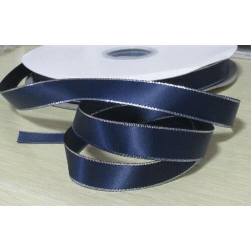 5/8" 16mm Polyester silver Navy Satin Ribbon gift crafts Accessories GS370