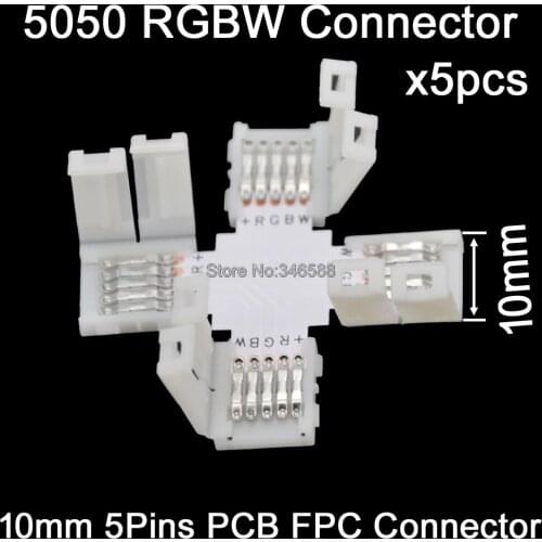 5pcs/lot 5Pins 5-Pin 10mm X Cross Shape PCB Corner Splitter Connector Solderless No Welding 4 FPC Conductors for 10mm RGBW Strip