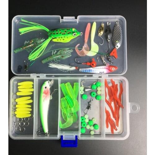 60pcs Artificial Bait Pesca Mixed Fishing lure Spoon Furry Hard Bait Soft Lure Kit Multi Function Box Fishing Tackle Boxes Set
