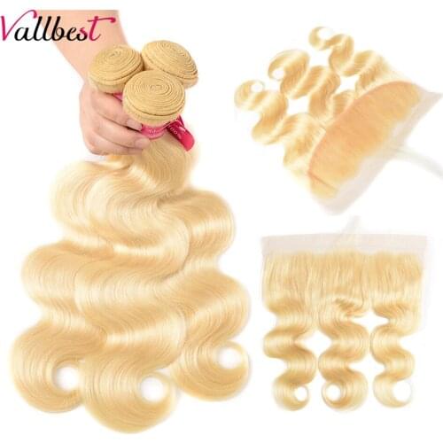 Vallbest 613 Bundles With Frontal Body Wave Human Hair Blonde 4 Bundles With Frontal Remy Ear To Ear Lace Frontal With Bundles