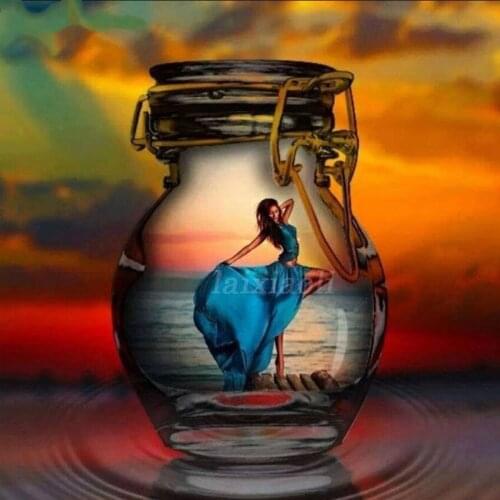 Diamond Embroidery Glass bottle girl Cross Stitch kits diamond Mosaic sticker home decoration diamond painting sea woman dancing