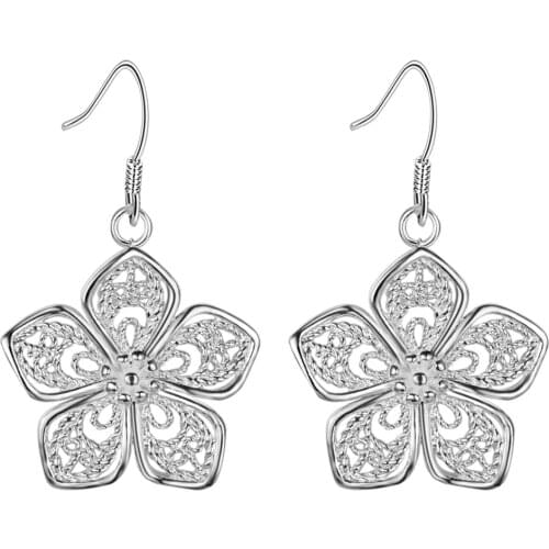 Free Shipping Silver Color Womem Female Fine Jewelry Wholesale Silver Charms Fashion Elegant Big Flower Party Earrings/GY-AE506