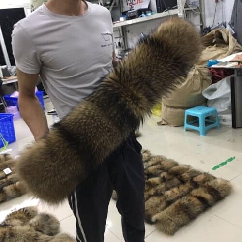 100% Real Natural Fur Collar Large Luxury Raccoon Fur Scarf 50cm 70cm Winter Male Coat Male Parka Hooded Scarves Women Diy #24