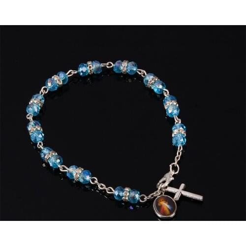 Glamour Crystal Rosary Cross Bracelet, Crystal Rosary Female Bracelet Crystal Beads Jewelry Bracelet. Random Picture