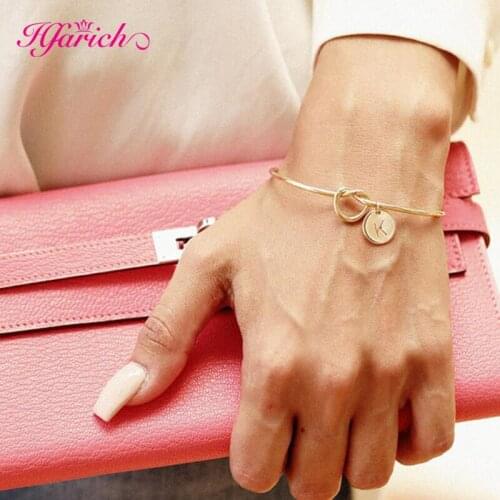 Hfarich A-Z Knot Initial Bangles for Women Personalize Letter Alphabet Charm Bracelets & Bangles Family Wedding Jewelry Gifts
