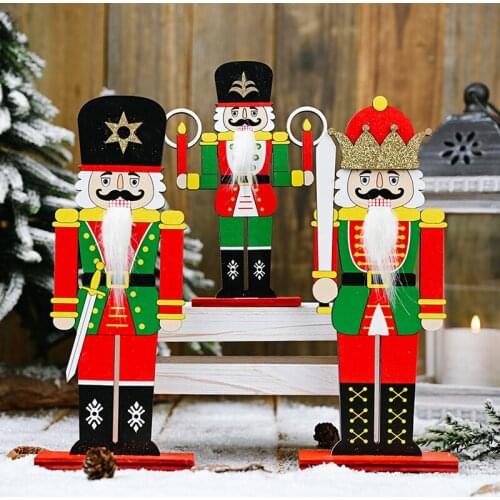 Wooden Nutcracker Soldier Ornaments Christmas Tabletop Crafts Miniature Model Kids Gift Home Festival Decor