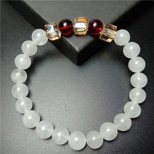Dropshipping White Chalcedony Garnet Stone Bracelets Bangle Women Jewelry Elastic Bead Yoga Bracelet Men Gifts