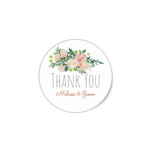 3.8cm romantic watercolor flowers thank you classic round sticker