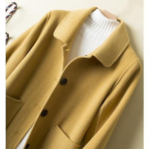 New Wool Female 2020 Spring Fall Double-sided Long Coat Black Yellow Jacket Korean Ladies Coats 0915 KJ2425