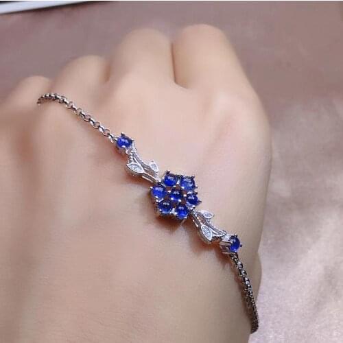New style blue sapphire gemstone bracelet for women with silver