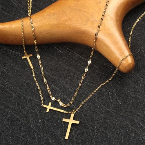 Cross Pendant Dual Necklaces Gold Color Necklace for Women Jewelry Chokers Necklace Trendy New Jewelry Gifts