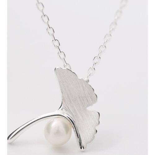 Ginkgo Leaf pearl necklace woman silver jewelry 100% 925 Sterling silver pendants necklace for women girl silver necklace