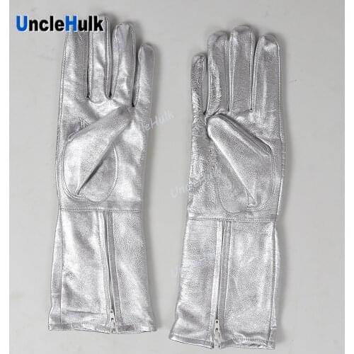 Super Sentais Genuine Leather Gloves Long Silver Colour Masked Rider Gloves - one size only | UncleHulk