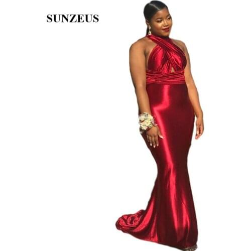 Pleats Long Prom Dresses Backless Criss-Cross Dark Red Mermaid Formal Dress for Girls Graduation Party Dress vestido festa SP40