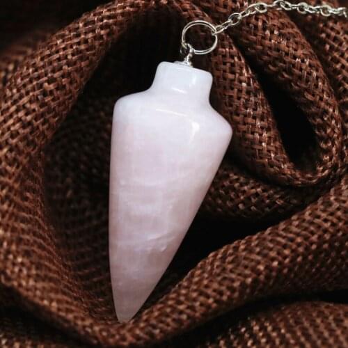 Charms Natural Rose Crystal Natural Stone Waterdrop Pendant Pyramid Reiki Pendulum Healing Chakra Amulet European Jewelry B1840