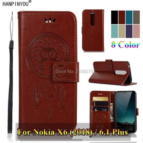 For Nokia X6 (2018) / 6.1 Plus 6.1Plus 5.8" 3D Pattern Owl Luxury Flip PU Leather Case Card Insert Slots Wallet Stand Cover