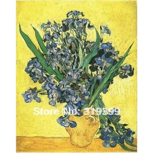Handmade Oil Painting reproduction on linen canvas,Museum quality,Vase with Irise against yellow backgroud by Vincent Van Gogh