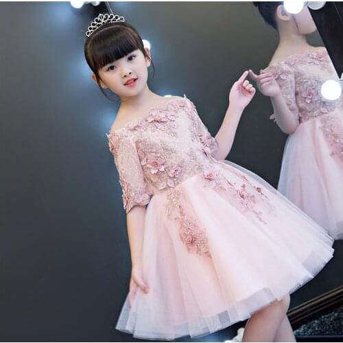 Glizt Girls Shoulderless Flower Girl Wedding Dress Half Sleeve Appliques Party Princess Birthday Dress First Communion Gown