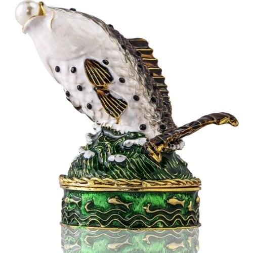 H&D Pearl-in-Mouth Fish Trinket Boxes Hinged Enameled Jewelry Box Hand-Painted Sea Animals Ornaments Craft Gift for Home Decor