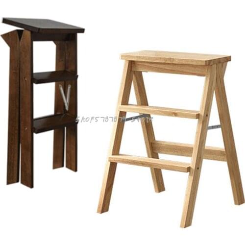Solid Wood Household Multifunctional Folding Ladder Indoor Chair Stool Climbing Stool Cloakroom Two Three Four Step Ladder Kitch