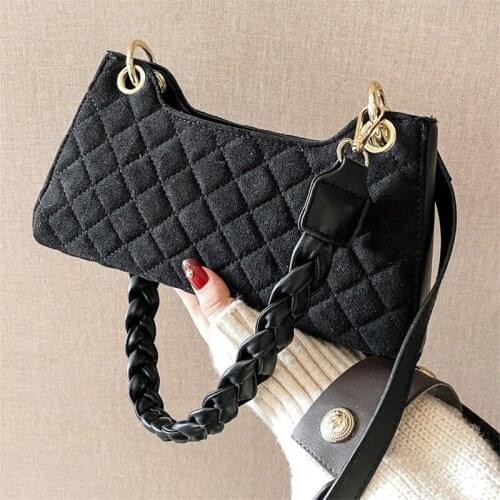 New Fashion Suede Baguette Bags For Women 2021 Designer Lady Lattice Handbags And Purses Sac Femme Shoulder Crossbody Bag