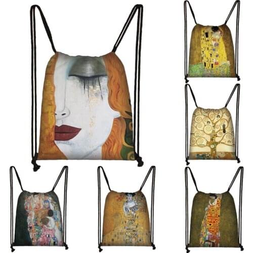 Oil Painting Tears / Kiss by Gustav Klimt Drawstring Bag Women Fashion Backpack Dustproof Travel bag Cute girls Shopping Bag