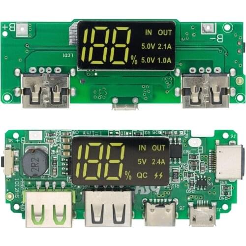 LED Dual USB 5V 2.4A Micro/Type-C USB Mobile Power Bank 18650 Charging Module Lithium Battery Charger Board Circuit Protection