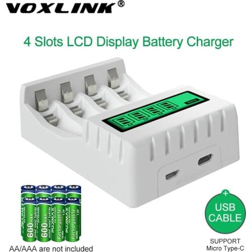VOXLINK Battery Charger Smart Intelligent LCD Display With 4 Slots For AA/AAA NiCd NiMh Rechargeable Batteries nimh AA Charger