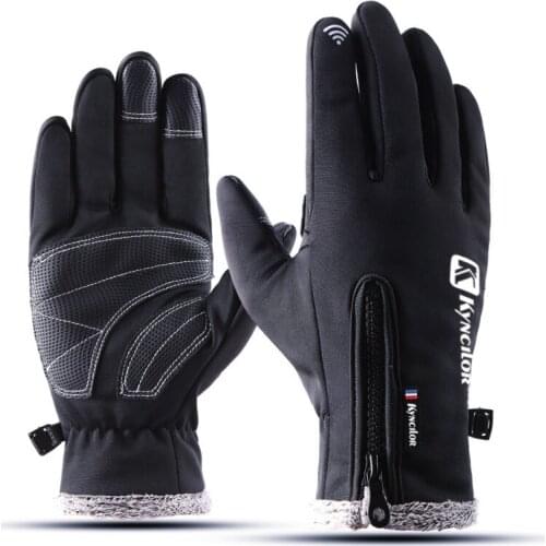 Unisex Touch Screen Cycling Gloves Winter Waterproof Thickness Warm Zippered Adjustable Full Finger Gloves Ski