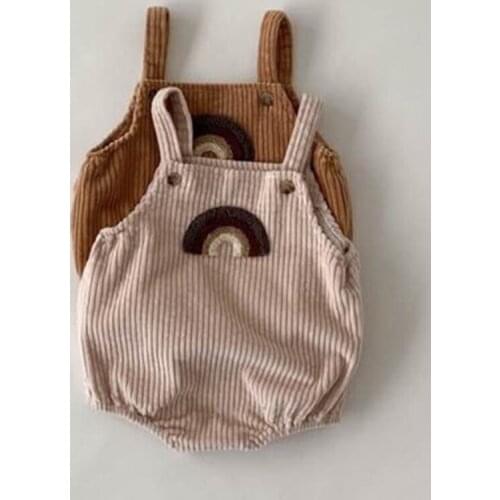 Vintage Rainbow Embroidery Bodysuits for Boys and Girls Corduroy Jumpsuit Overalls Toddler Girls One Piece Onesie Clothing Fall