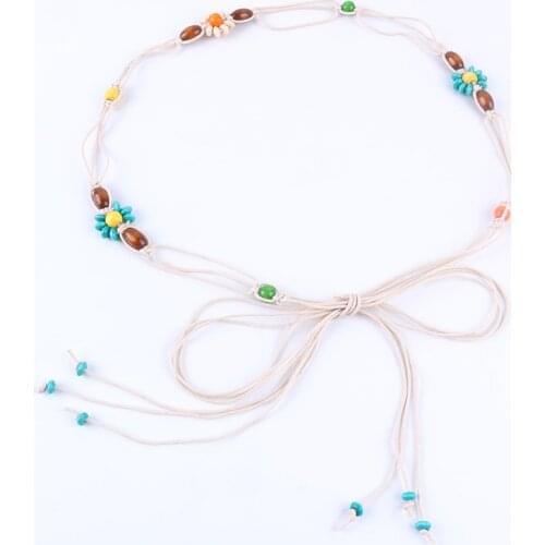 Vintage women belt tassel braided bohemia hollow waist wax knotted rope String beads for dress ladies ceinture femme chain