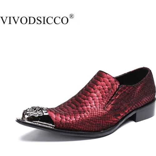 VIVODSICCO Fashion Luxury Genuine Leather Men Dress Shoes Pointed Toe Oxfords Shoes For Men, Slip On Designer Luxury Men Shoes