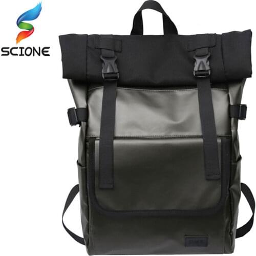 Large Capacity Travel Climbing Backpacks PU Laptop Roll Top Rucksack For Teenagers Multifunction Travel School Bags XA293Y