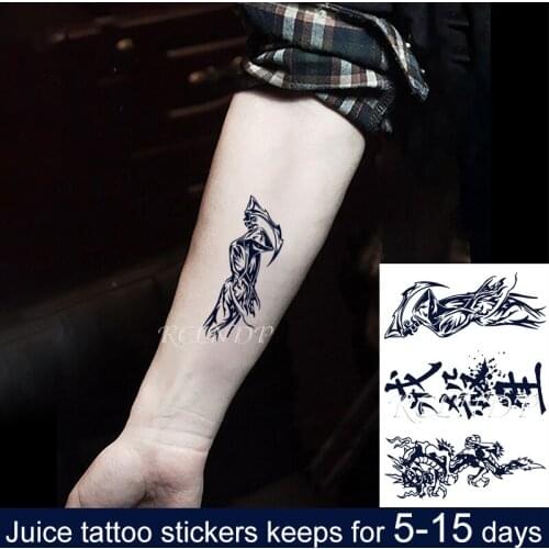 Waterproof Temporary Juice Ink Tattoo Sticker Dragon Chinese Words Cool Design Fruit Gel Long Lasting Art for Men Women