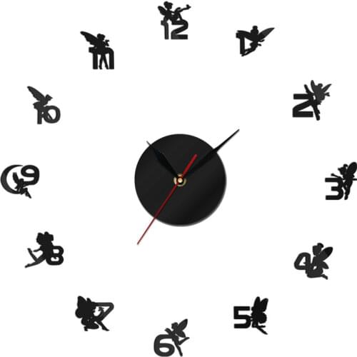 Magical Fairies Numbers DIY 3D Acrylic Wall Clock Girl Kids Living Room Wall Decor Quartz Clock Battery Operated Duvar Saati