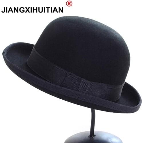 Womens Casquette Trendy Bowler hat Kentucky derby Real wool hats Chapeu feminino Bone Cap Fedora Hat