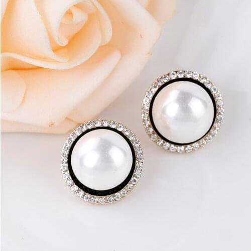 BLIJERY Fashion Women Vintage Big Pearl Round Stud Earrings Elegant Rhinestone Female Earring Jewelry Gift