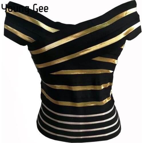 Young Gee 2019 New Sexy Womens Summer Slash Neck Crop Top Elastic Bandage Stretch Striped Tight Lady Camis Vest Tank Tops femme