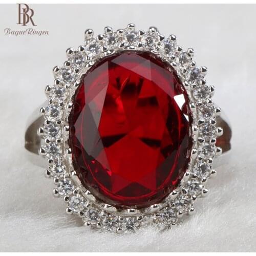 Bague Ringen women sterling silver rings with round shape ruby gemstones women wedding party wholesale gift size 6-10