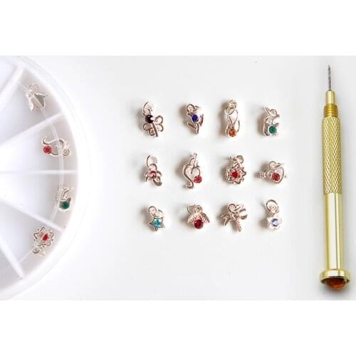 24Pcs Mixed Gold Rhinestones Nail Charms Dangle Piercing Hand Drill Hole