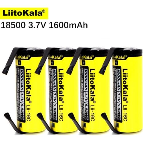4pcs. LiitoKala Lii-16C 18500 1600mAh 3.7 V rechargeable battery Recarregavel lithium ion battery for LED flashlight+DIY Nickel