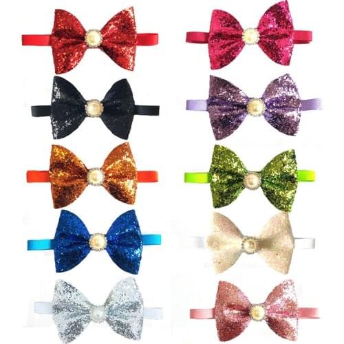 50pcs Christmas Dog Bow Tie Shining Pet Products Dog Accessories Pet Dog Bowtie Cute Bow Tie Dog Pet Cat Holiday Supplies