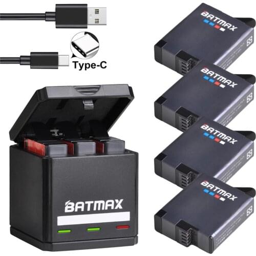 Batmax For GoPro 5 6 7 Battery akku+USB Triple charger box with Type C port for GoPro7 Gopro 6 5 Gopro 8 Action Camera