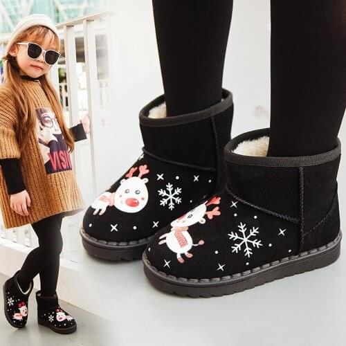 Kids Ankle Boots Snow Cotton Boots Children Winter Boots for Boys Girls Cartoon Cute Elk Deer Christmas Warm Cotton Rubber Sole