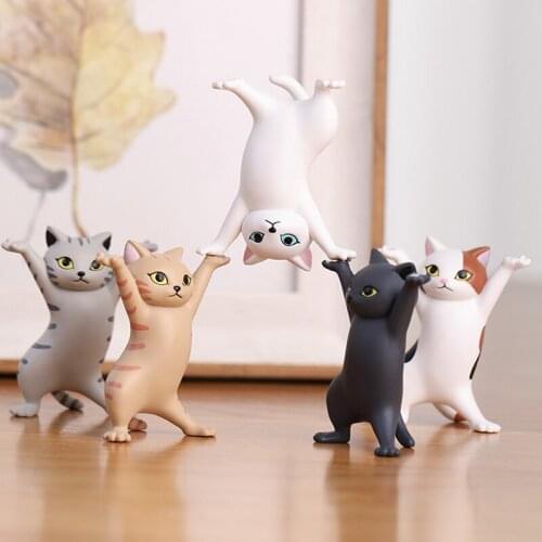 Cat Pen Holder Without Coffin Bracket New Kid Children Funny Weightlifting Cat Pen Holders Handmade Decoration Toys Collection